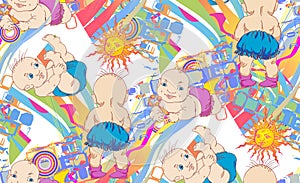 Baby in a diaper. Seamless pattern. Vector illustration.